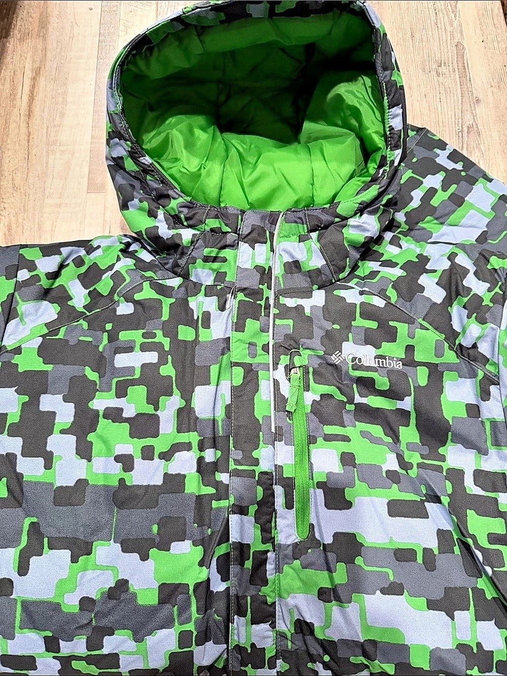 Columbia Pike Lake II Hooded Jacket Camo Ski Jacket Green Gray Size Medium NWT